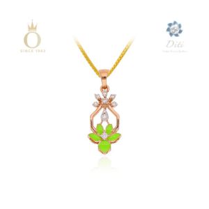 Greeny Lotus Diamond Pendant-Rose Gold-18