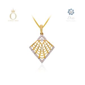 Fashionable Web Diamond Pendant-Yellow Gold-18