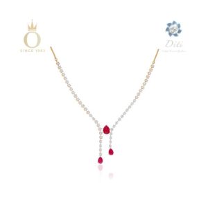 Radiant Red Diamond Necklace-Yellow Gold-18