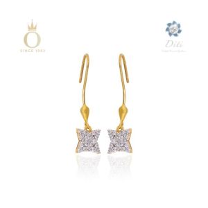 Starry Bling Diamond Hook Earrings-Yellow Gold-18