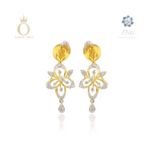 Abstract Blossom Diamond Drop Earrings-Yellow Gold-18