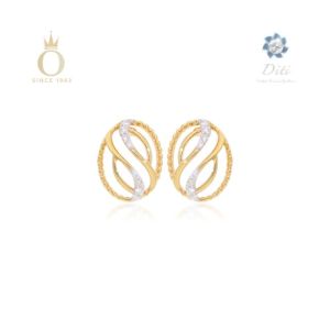 Wavy Oval Diamond Studs-Yellow Gold-18