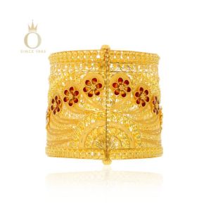 Floral Brilliance Gold Chur Bangle-Yellow Gold-22