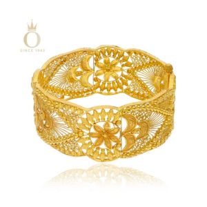 Exquisite Blossom Gold Chur Bangle-Yellow Gold-22