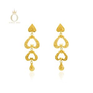 Trio Hearts Gold Earrings