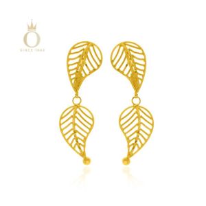 Dual Leaves Gold Earrings-Yellow Gold-22
