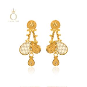 Dual Toned Petals Gold Drop Earrings-Yellow Gold-22