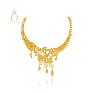 Leafy Brilliance Gold Necklace-Yellow Gold-22