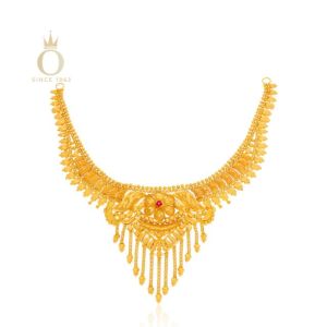 Ethnic Flora Gold Necklace-Yellow Gold-22